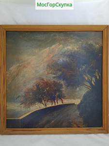 Купить Картина Горный пейзаж картон , масло . Авт. Ахвледиани — Размер 44х44 см