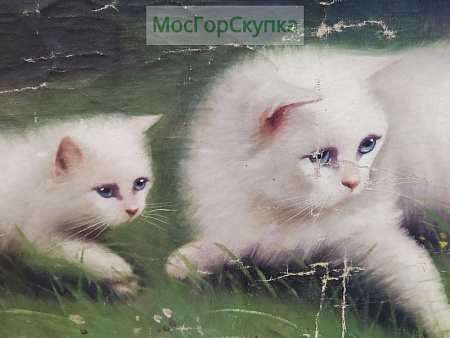 Картина маслом "Кошка и котёнок"
