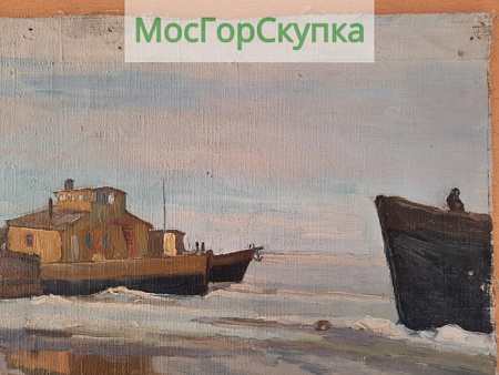 Картина Бункер и Баржа — Подпись Морозов 1941 г.