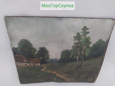 Картина Деревенский пейзаж — холст на картоне, подпись автора