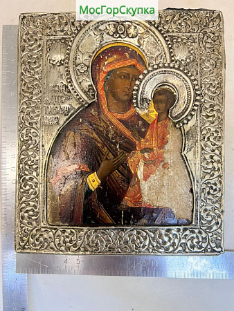 Икона Богородица — Живопись, оклад серебро 18 х1 5 см