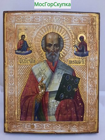 Икона на дереве Николай Чудотворец 19 век