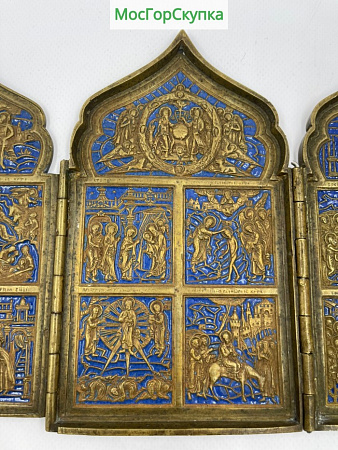 Складень четырёхстворчатый Праздники —  Бронза, эмаль — 19 век