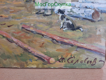 Картина — Новая лодка — картон, масло. Авт. Соловьёв А.Л.