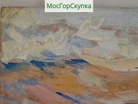 Картина Горная река — картон, гуашь. К.Зданович, 1950-е годы — Размер 20 х 30 см