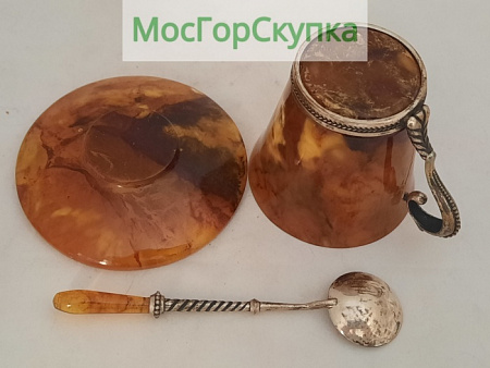 Кофейная пара — Янтарь, серебро 925 проба