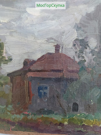 Картина Деревенский домик — холст на картоне, масло