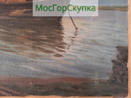 Картина Старая баржа — Подпись  Каманин 1945 г.