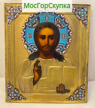 Икона Господь Вседержитель — Оклад латунь, эмаль