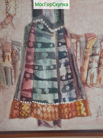 Картина Девушка с веером. Батик. Автор. Баранихина А. — Размер 89х69 см