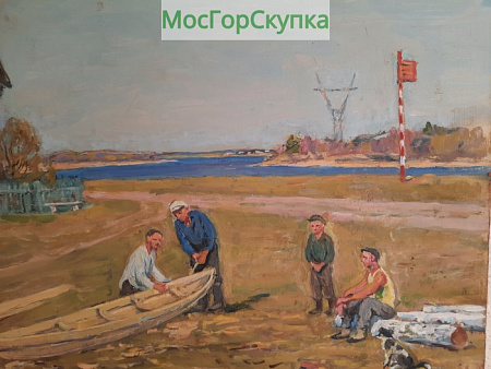 Картина — Новая лодка — картон, масло. Авт. Соловьёв А.Л.