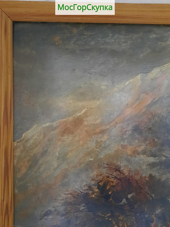 Картина Горный пейзаж картон , масло . Авт. Ахвледиани — Размер 44х44 см