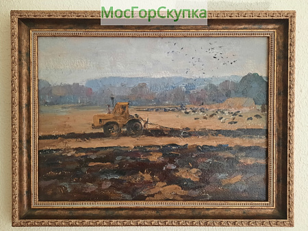 Картина Пашня — картон, масло