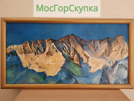 Картина Восход в горах Гималаи — холст, масло. Авт. Карки Т.А. —  20 век