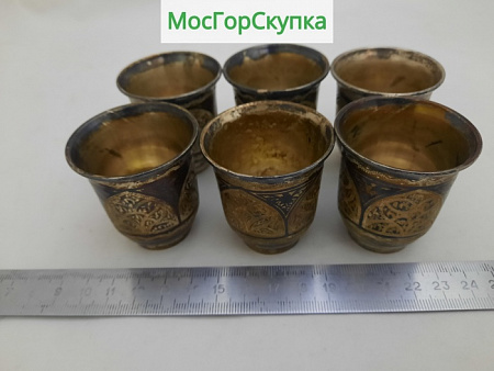 Стопки 6 штук Серебро 875 проба Вес 284 грамма