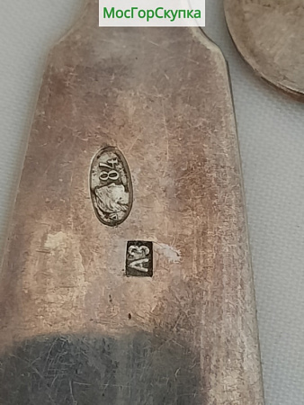 Ложки столовые из серебра, 6 штук — серебро 84 пробы, 435 грамм