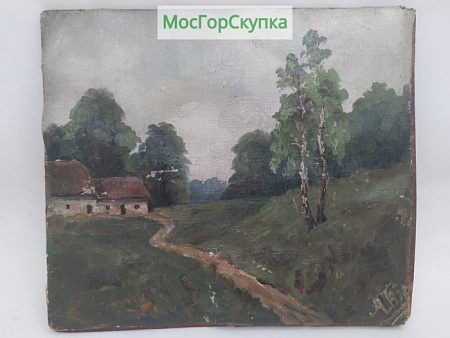 Картина Деревенский пейзаж — холст на картоне, подпись автора