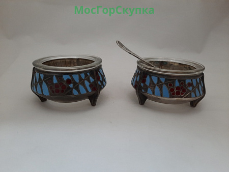 Солонки 2 шт. Металл, стекло, эмаль