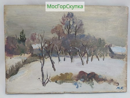 Картина Зимний пейзаж, доска, масло, с подписью автора
