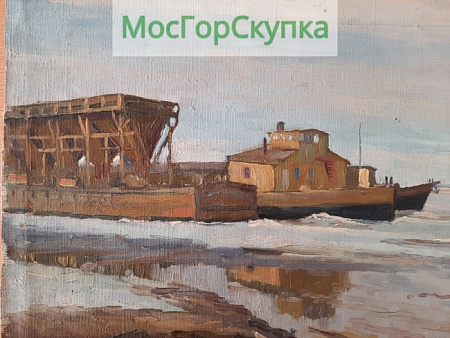 Картина Бункер и Баржа — Подпись Морозов 1941 г.