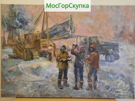 Картина Разгрузка газовых труб для магистрали Уренгой - Сургут — Авт. ИВАНОВА В.В.