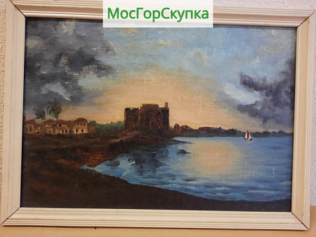Картина Берег на закате - Холст на картоне.