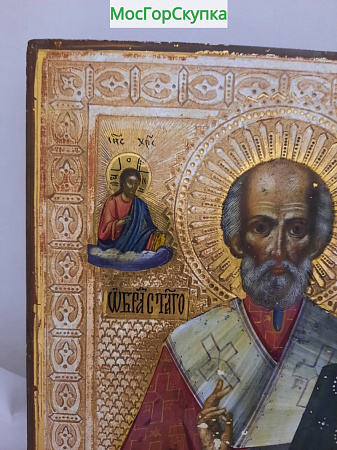 Икона на дереве Николай Чудотворец 19 век