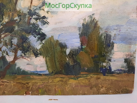Картина Облачный день — картон, масло Авт. Комиссаров И.Е 1956