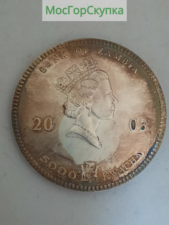 Серебряная монета 500 квача — Замбия — Серебро 2003 год