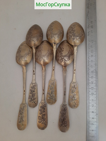 Ложки десертные из серебра, 6 штук — серебро 84 пробы