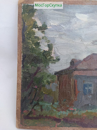Картина Деревенский домик — холст на картоне, масло
