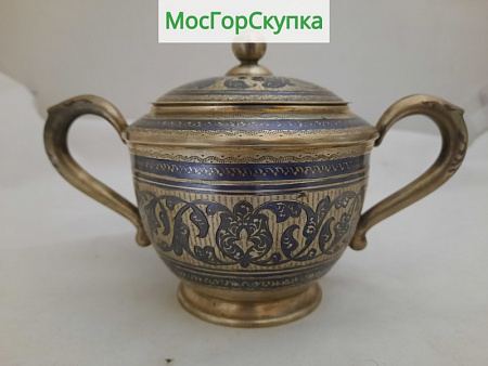 Сахарница, чернь — Серебро 875 проба, 242 грамм