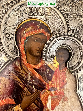 Икона Богородица — Живопись, оклад серебро 18 х1 5 см