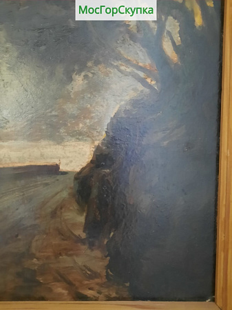 Картина Горный пейзаж картон , масло . Авт. Ахвледиани — Размер 44х44 см