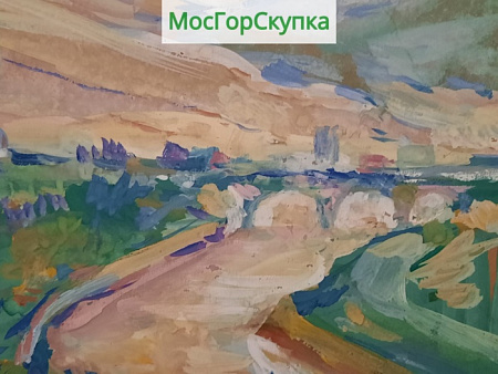 Картина Горная река — картон, гуашь. К.Зданович, 1950-е годы — Размер 20 х 30 см