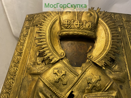 Икона Николай Чудотворец латунный оклад