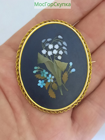 Брошь —  Мозаика, камень, золото 583 проба