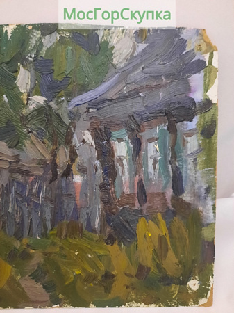 Картина Деревенская улица — картон, масло — Подпись Коробейников 1957 г.