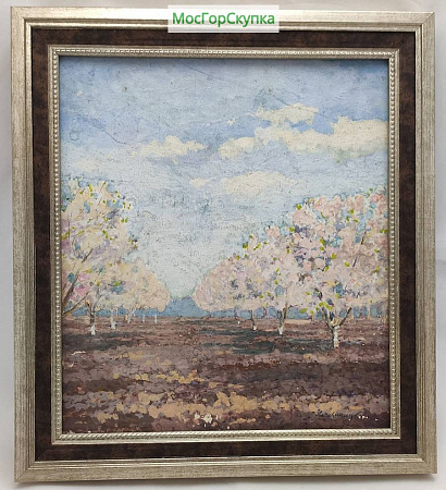 Картина "Цветут яблони" — Имханицкий А.М., картон , масло, 1952 г