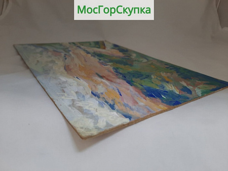 Картина Горная река — картон, гуашь. К.Зданович, 1950-е годы — Размер 20 х 30 см