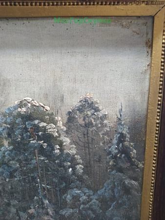 Картина "Зимний пейзаж", холст, масло, 19 век