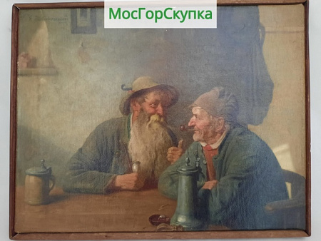 Картина "Весёлая беседа" — холст, масло — размер 22 х 28 см