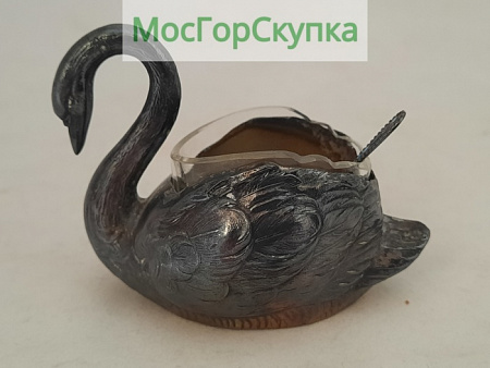 Солонка Лебедь — Ложечка серебро 875 проба — Verit N.B.W.