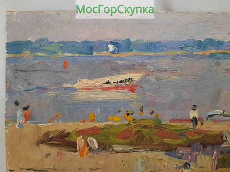 Картина На Волге — картон, масло Авт. Комиссаров И.Е 1956 