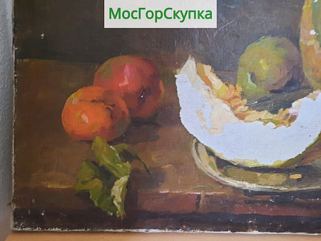 Картина Натюрморт Дыня холст, масло. Авт. Мещеряков В. 1955 г. Размер 50 х 75 см