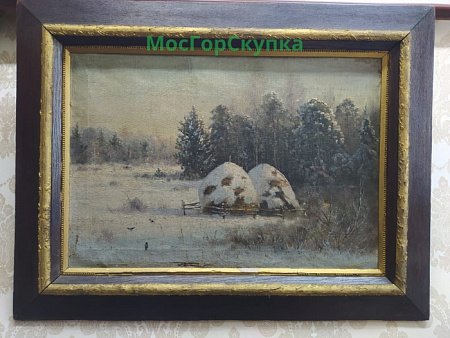 Картина "Зимний пейзаж", холст, масло, 19 век