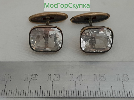 Запонки Серебро 875 проба Горный хрусталь