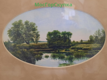 Картина "Пейзаж", бумага, смешанная техника, подпись Е.Б.