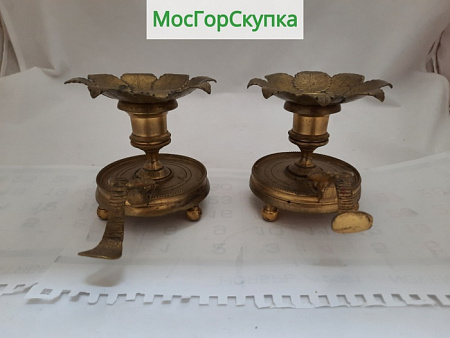 Старинные подсвечники из бронзы, парные — 19 век