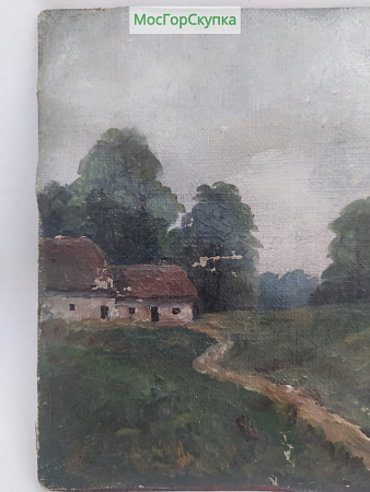 Картина Деревенский пейзаж — холст на картоне, подпись автора